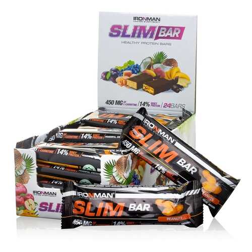 Батончик IRONMAN Slim Bar с L-карнитином, 50 г Орех/тёмная глазурь, 24 шт. в Интерспорт