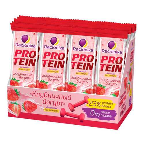 Батончик Racionika Protein 24 45 г, 24 шт., клубничный йогурт в Интерспорт