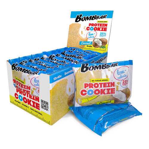 BOMBBAR Protein Cookie низкокалорийные 40 г, 12 шт, вкус: кокос в Интерспорт