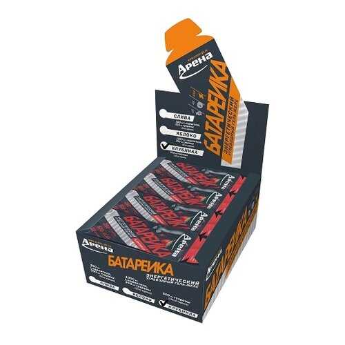Энергетический гель Арена Батарейка с BCAA и гуараной, со вкусом клубники, 24 штуки в Интерспорт